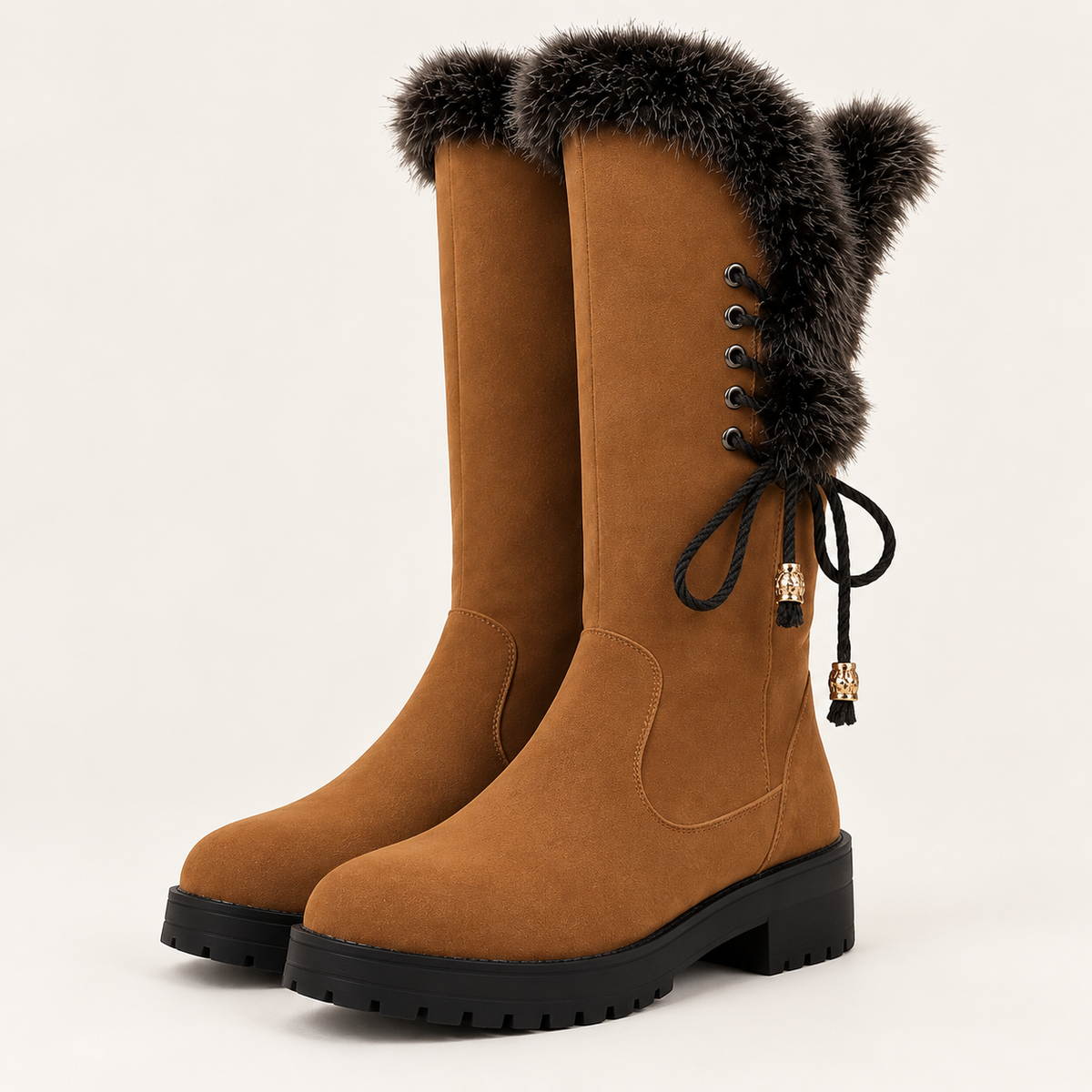 Runa | Women's Knee High Boots – Low Heel Lace-Up Winter Boots