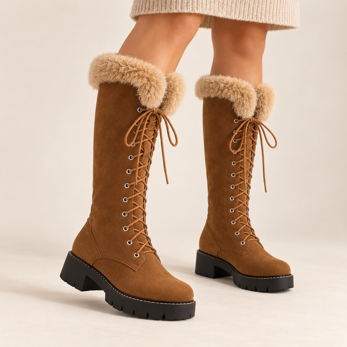 Sigrid | Women's Knee High Boots – Lace-Up Block Heel Winter Boots