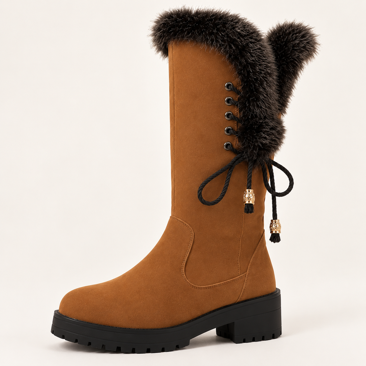 Runa | Women's Knee High Boots – Low Heel Lace-Up Winter Boots
