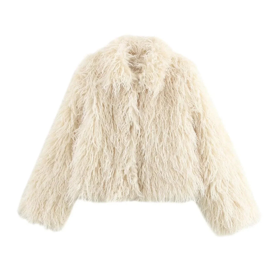 Aveline | Women's Beige Faux-Fur Coat with Long Sleeves, Soft Plush Texture & Classic Winter Fit