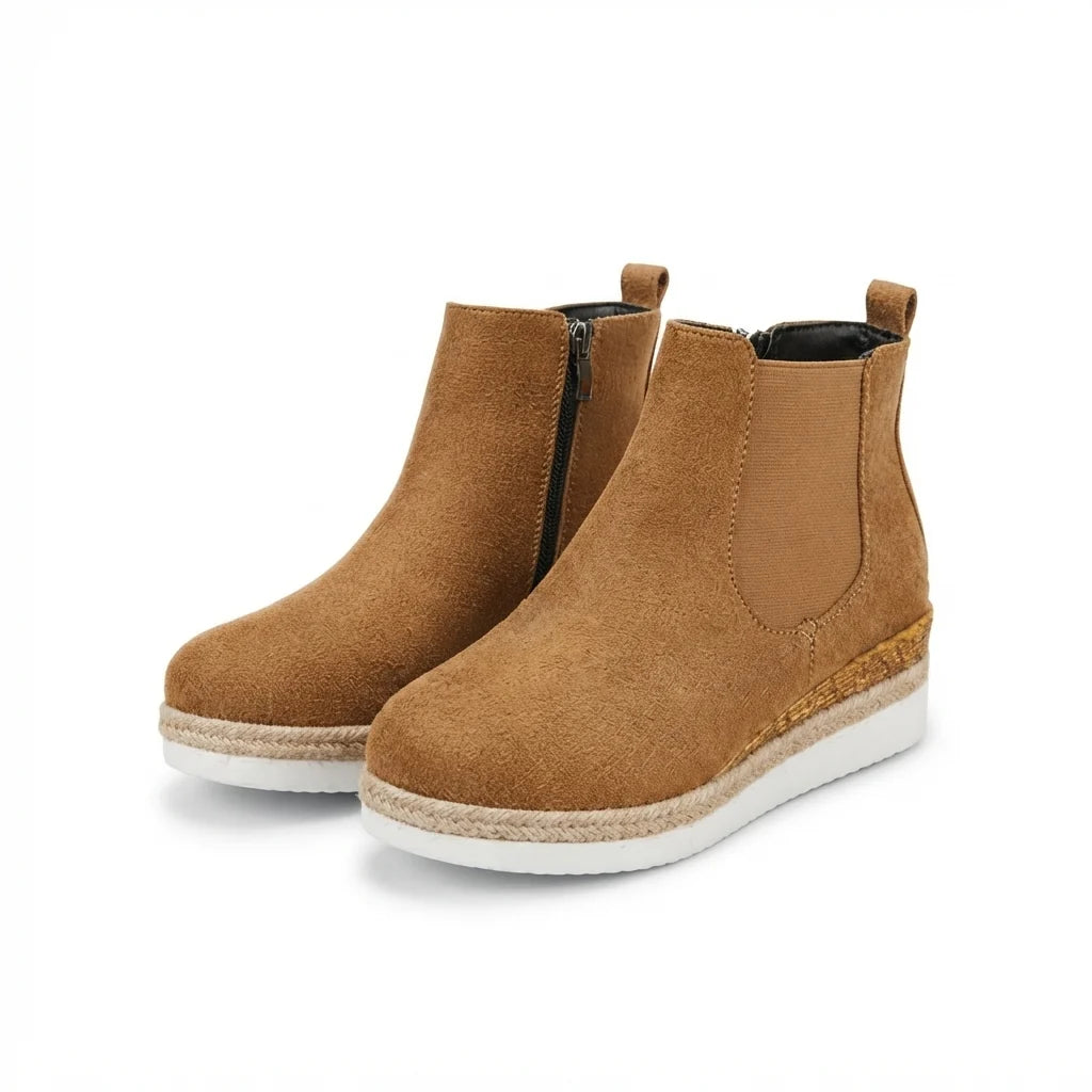 Mireya | Women's Cosy Platform Chelsea Ankle Boots with Cushioned Wedge Sole, Side Zip & Elastic Panels