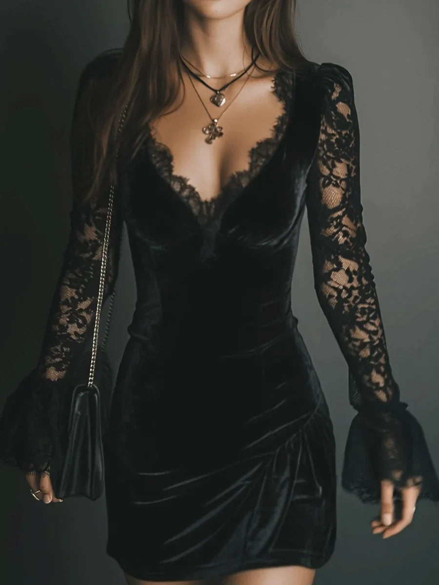 Evelisse | Women's Velvet Lace Mini Dress