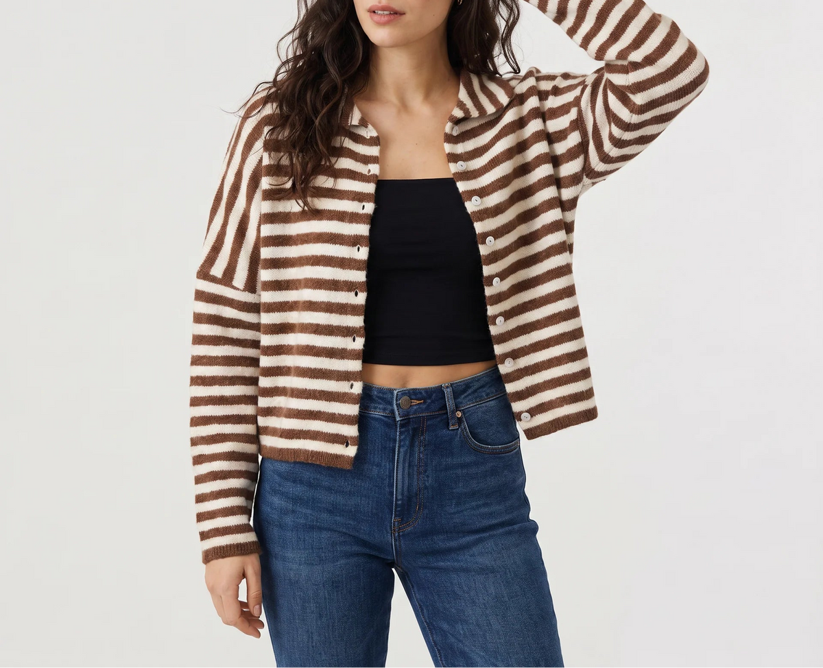 Céline | Women's Striped Collared Cardigan