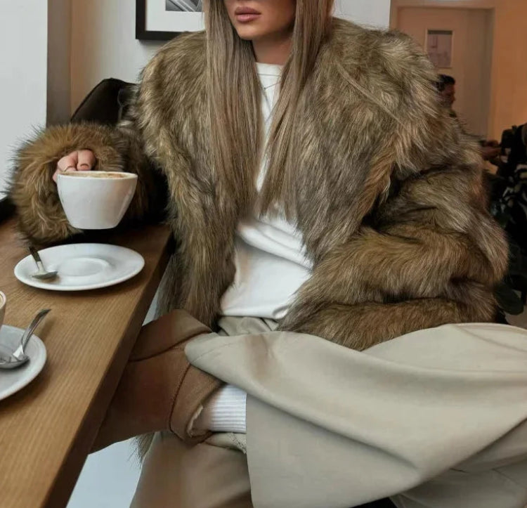 Odette | Women's Brown Faux-Fur Coat with Long Sleeves, Plush Texture & Elegant Winter Fit