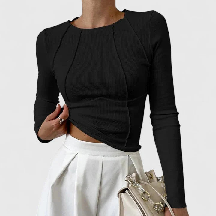 Solenne | Women's Sculpted Long-Sleeve Top – Fitted Everyday Layering Top with Sleek Feminine Silhouette