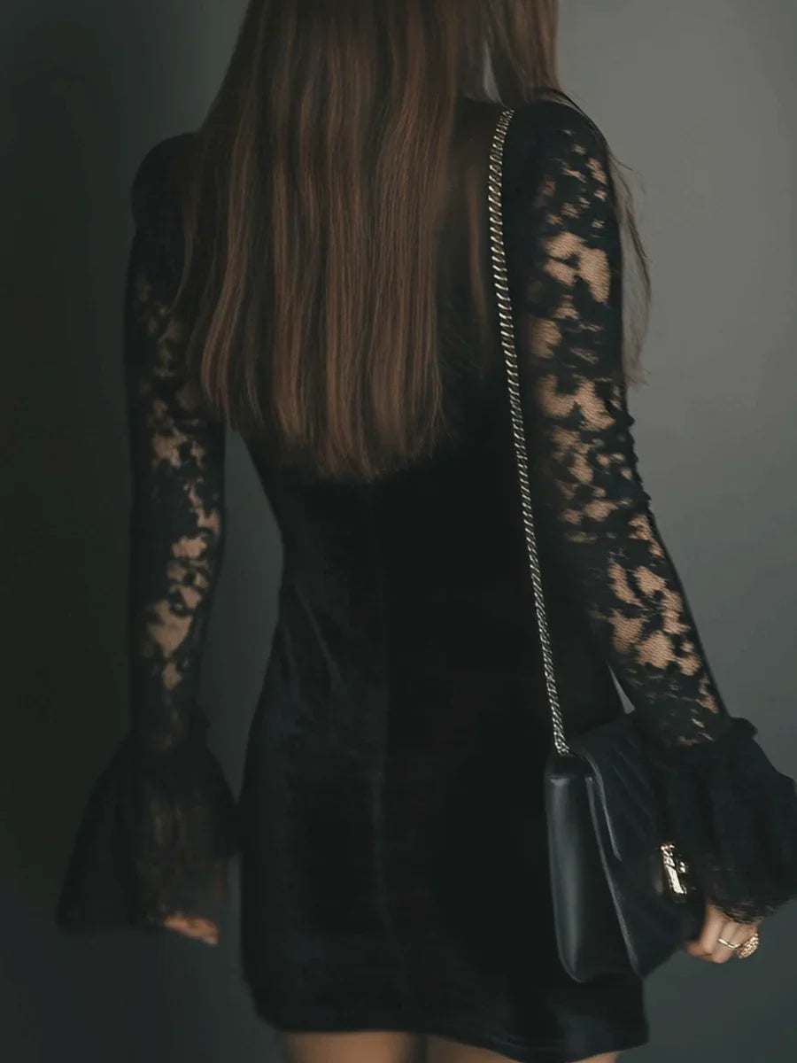 Evelisse | Women's Velvet Lace Mini Dress
