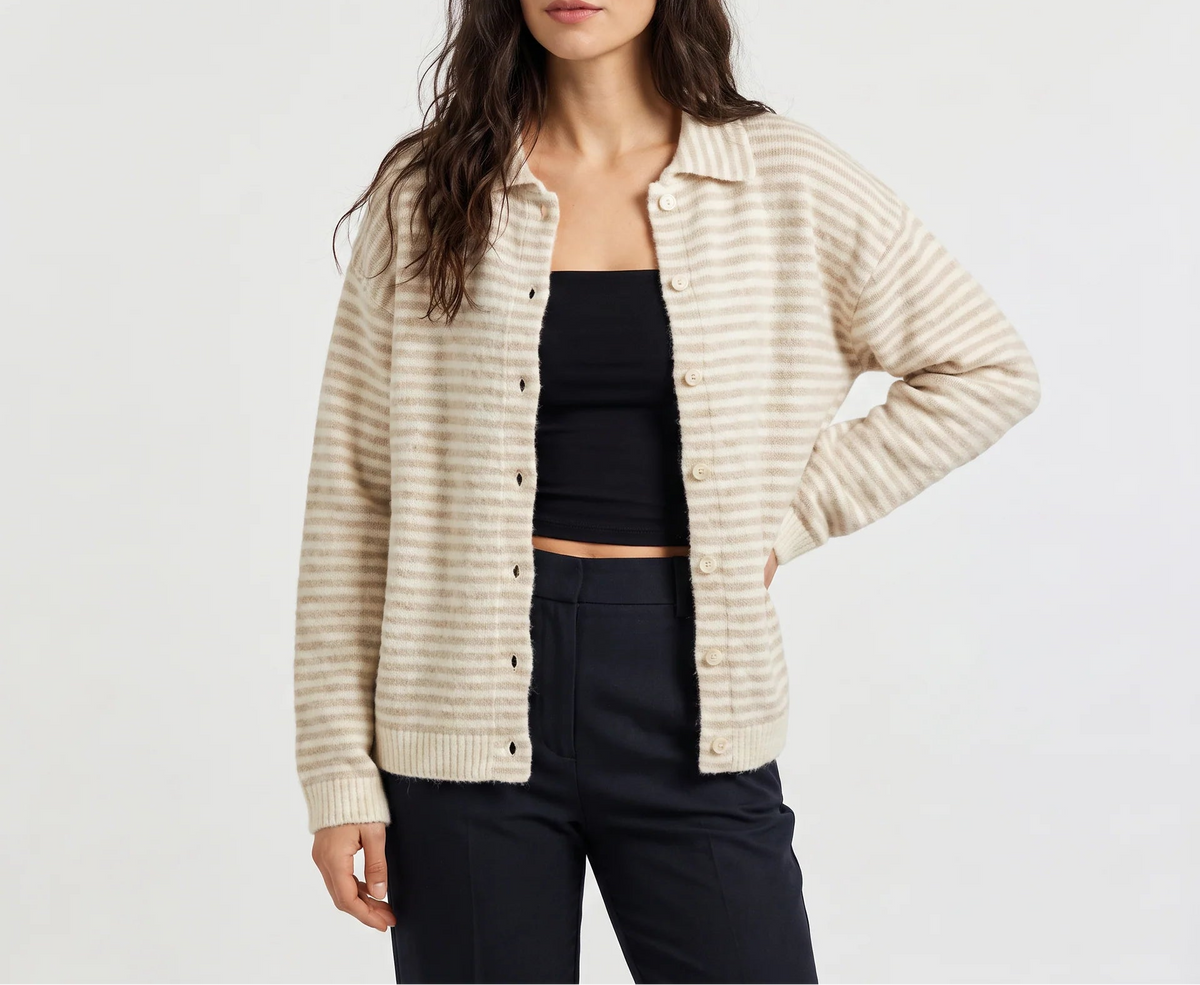 Céline | Women's Striped Collared Cardigan