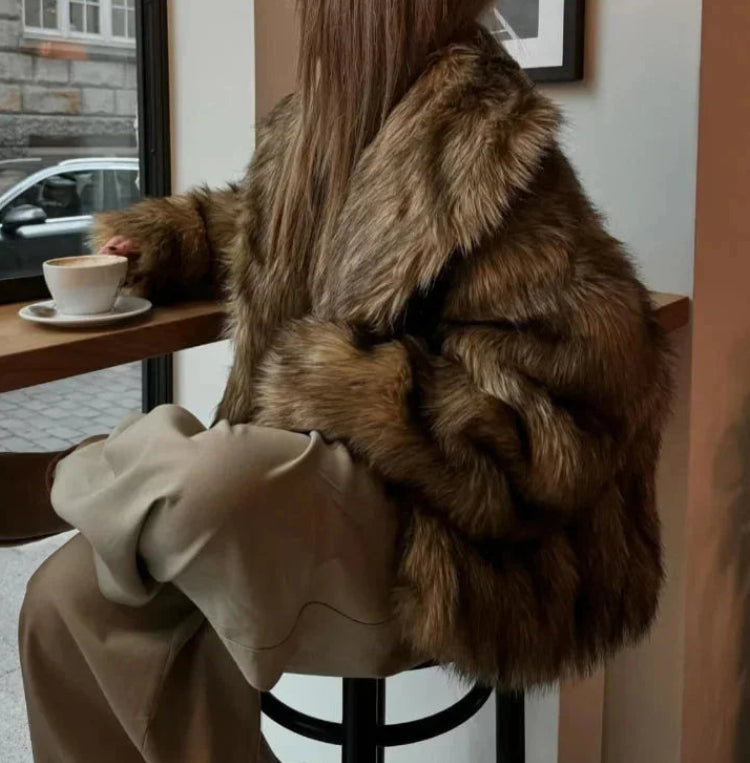 Odette | Women's Brown Faux-Fur Coat with Long Sleeves, Plush Texture & Elegant Winter Fit