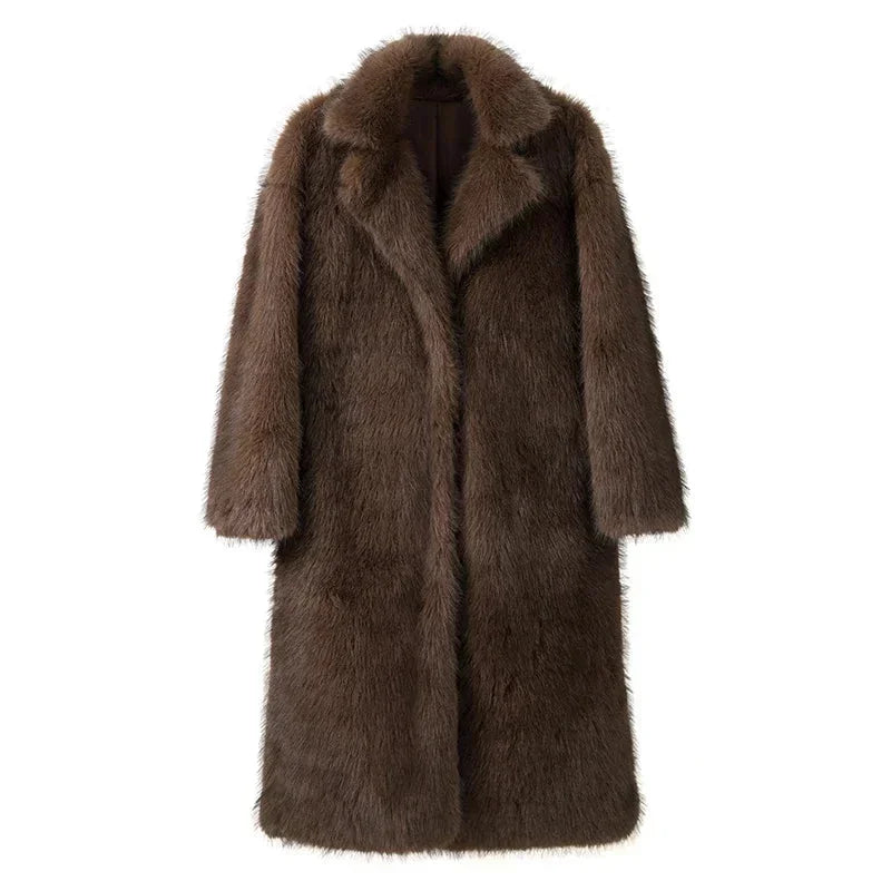Alessandra | Women's Long Faux-Fur Hooded Winter Coat with Removable Hood, Side Pockets & Relaxed Straight Fit