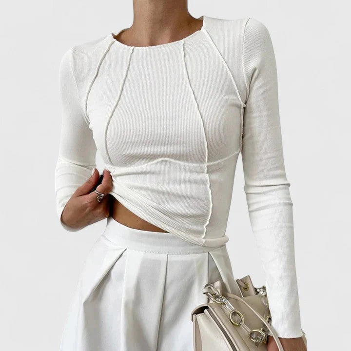Solenne | Women's Sculpted Long-Sleeve Top – Fitted Everyday Layering Top with Sleek Feminine Silhouette