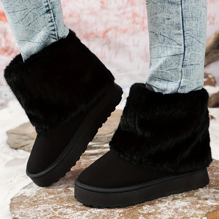 Genevieve | Women's Cosy Platform Winter Boots – Plush Lined Slip-On Cold Weather Boots with Grippy Sole