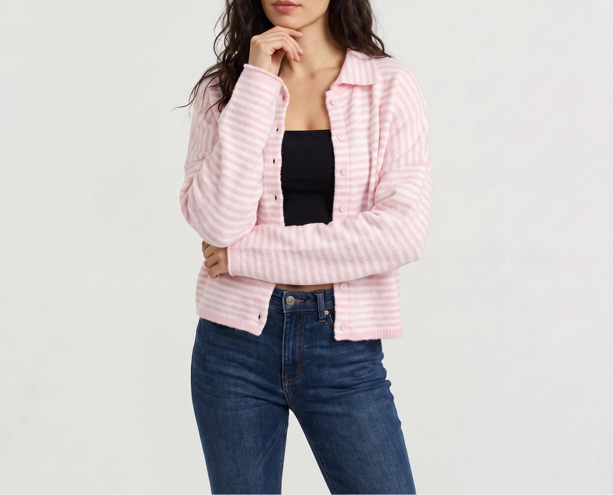 Céline | Women's Striped Collared Cardigan