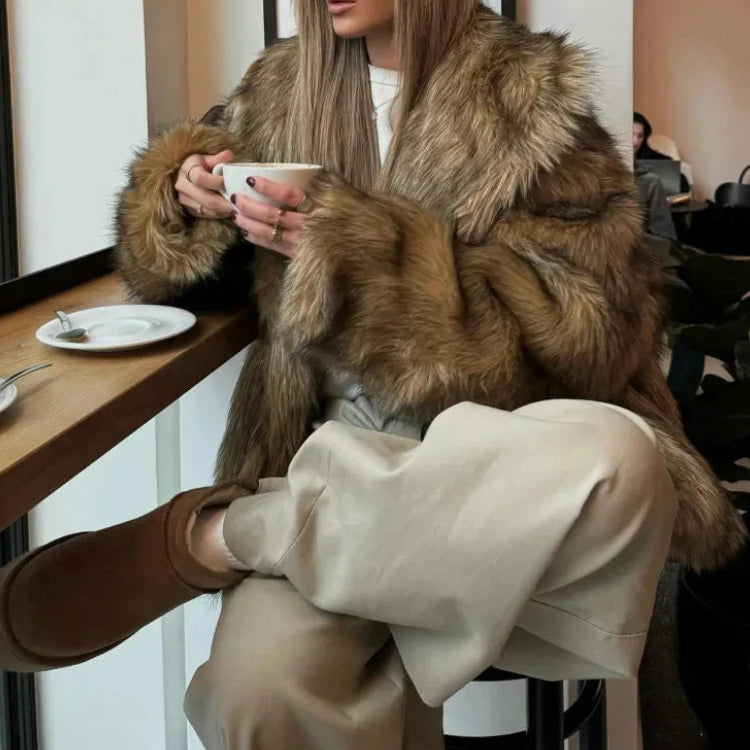 Odette | Women's Brown Faux-Fur Coat with Long Sleeves, Plush Texture & Elegant Winter Fit