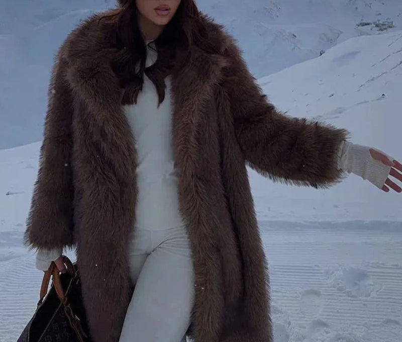 Alessandra | Women's Long Faux-Fur Hooded Winter Coat with Removable Hood, Side Pockets & Relaxed Straight Fit