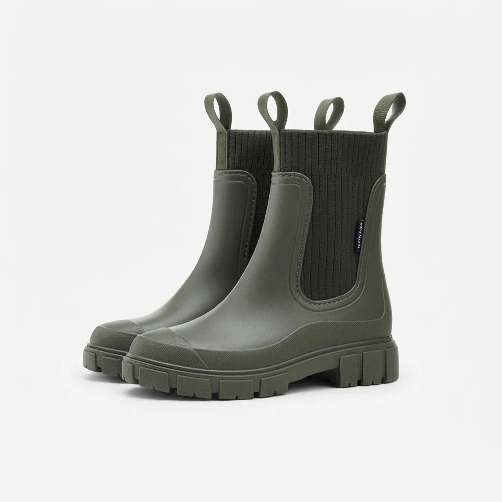 Isolde | Women's Waterproof Chelsea Ankle Boots with Chunky Lug Sole, Ribbed Knit Collar & Cosy Comfort Fit