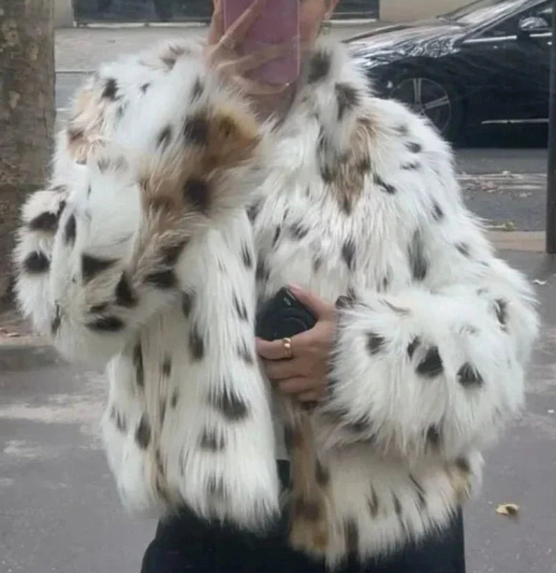 Leontine | Women's Oversized Animal-Print Faux-Fur Coat with Plush Texture & Relaxed Winter Fit
