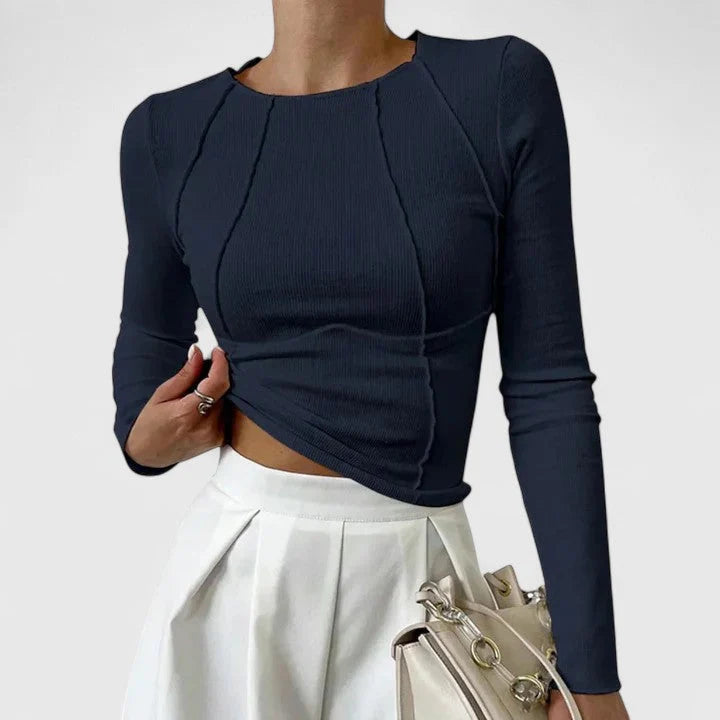 Solenne | Women's Sculpted Long-Sleeve Top – Fitted Everyday Layering Top with Sleek Feminine Silhouette