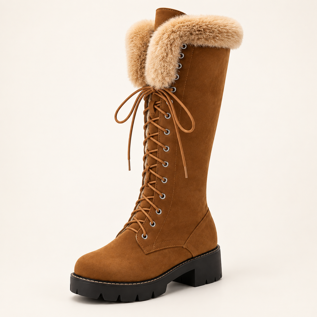 Sigrid | Women's Knee High Boots – Lace-Up Block Heel Winter Boots
