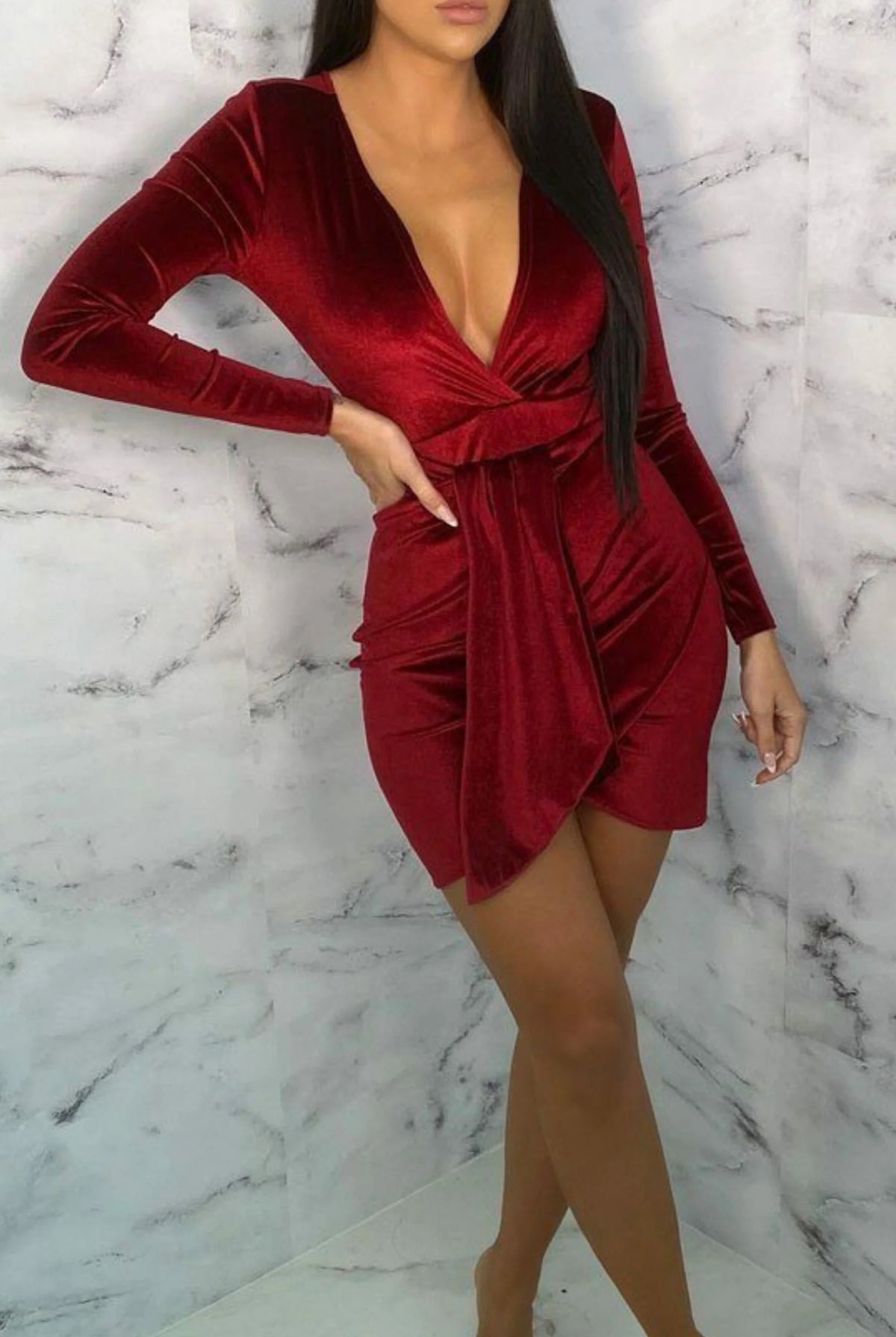 Aurelia | Women's Velvet Tie-Front Mini Dress