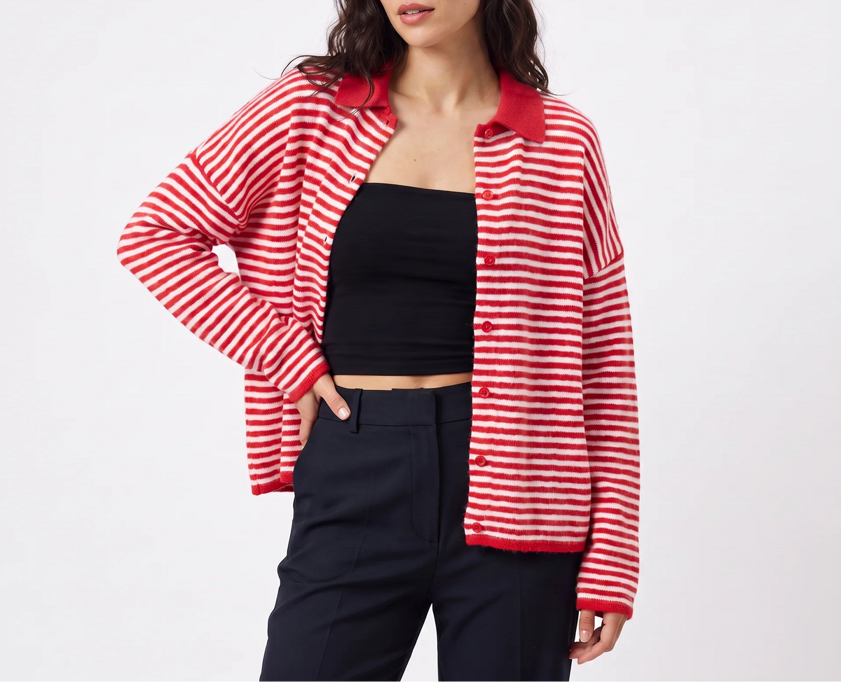 Céline | Women's Striped Collared Cardigan