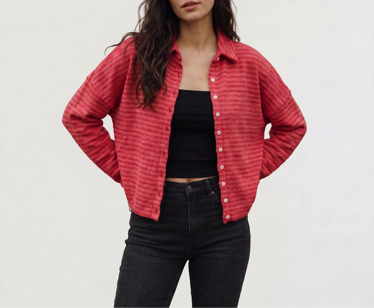 Céline | Women's Striped Collared Cardigan