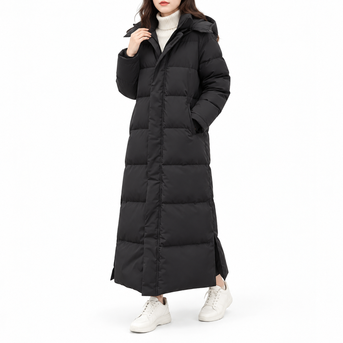 Camille | Women's Long Puffer Coat with Removable Hood