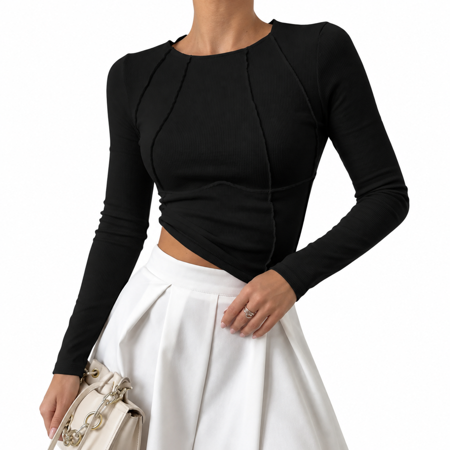 Solenne | Women's Sculpted Long-Sleeve Top – Fitted Everyday Layering Top with Sleek Feminine Silhouette