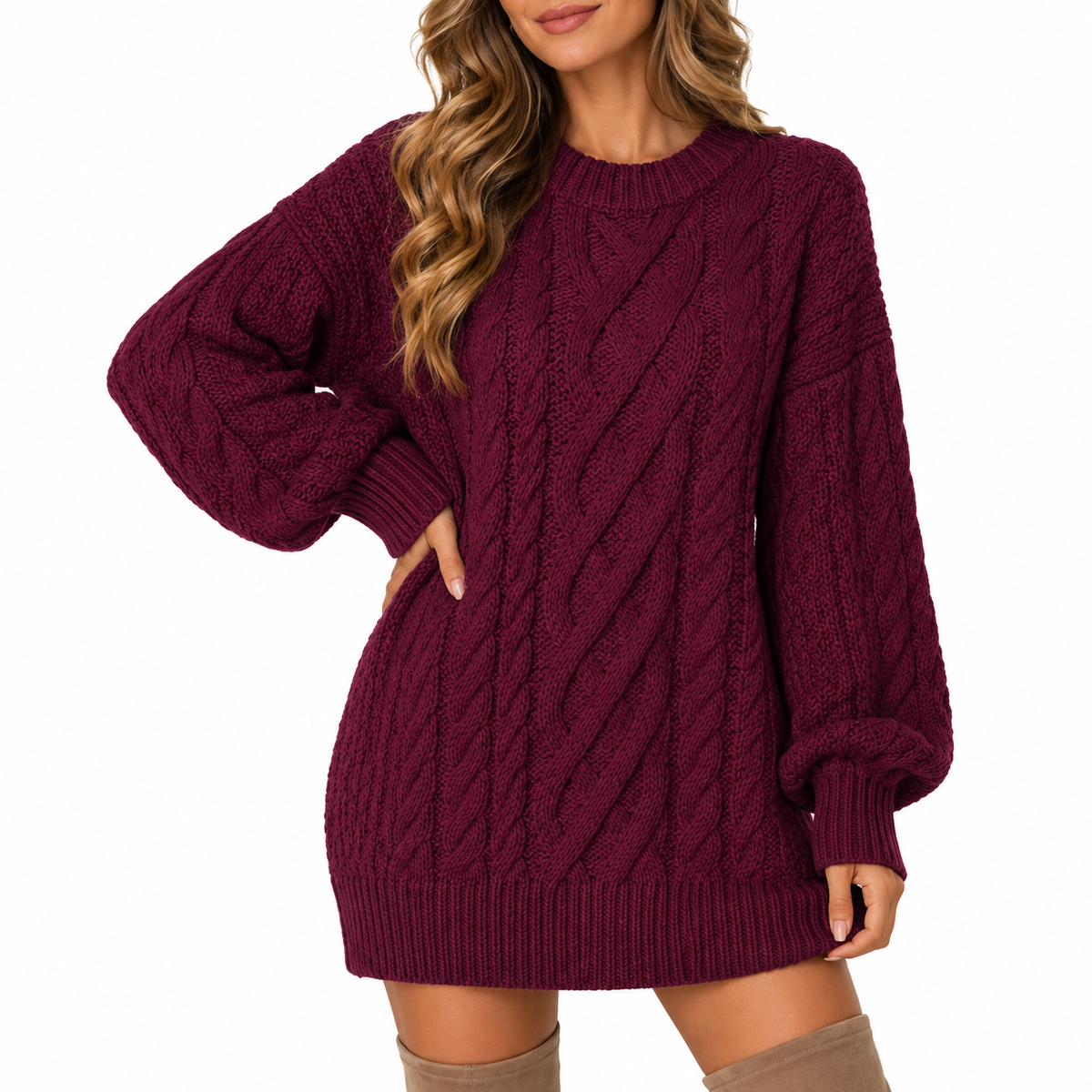 Solmira | Women's Oversized Cable Knit Christmas Dress