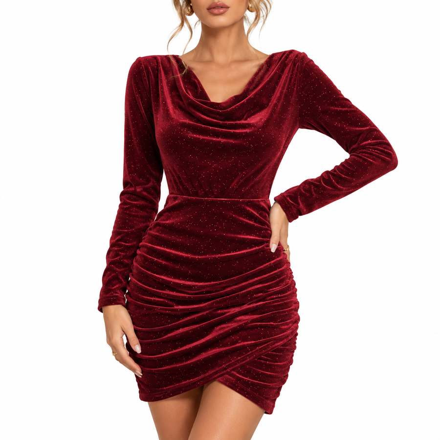 Elara | Women's Glitter Cowl Neck Party Dress