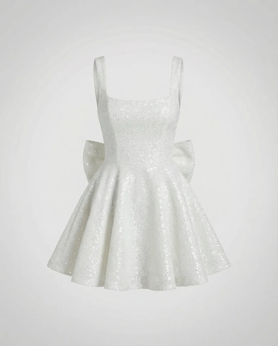 Delphine | Women's Sequin Skater Mini Dress – Square Neck Sleeveless Fit-and-Flare Party Dress