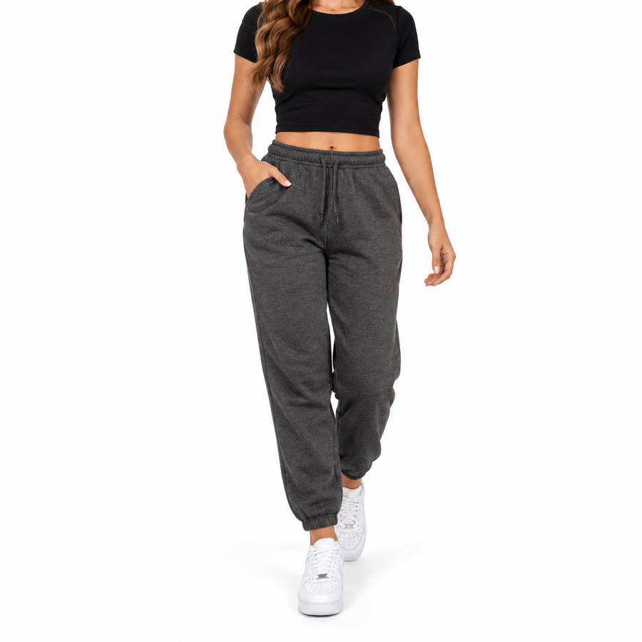 Elira | Women's High-Waisted Joggers – Sheared Hem Casual Lounge Trousers with Relaxed Everyday Fit