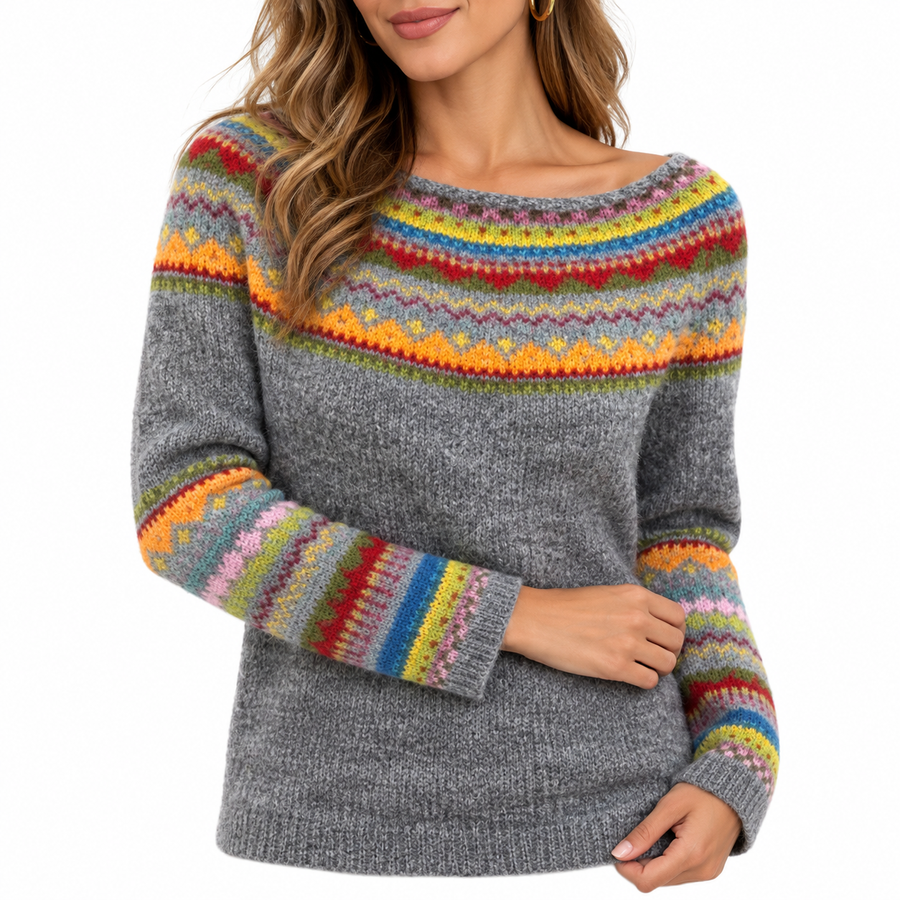 Lisette | Women's Fair Isle Boat Neck Jumper