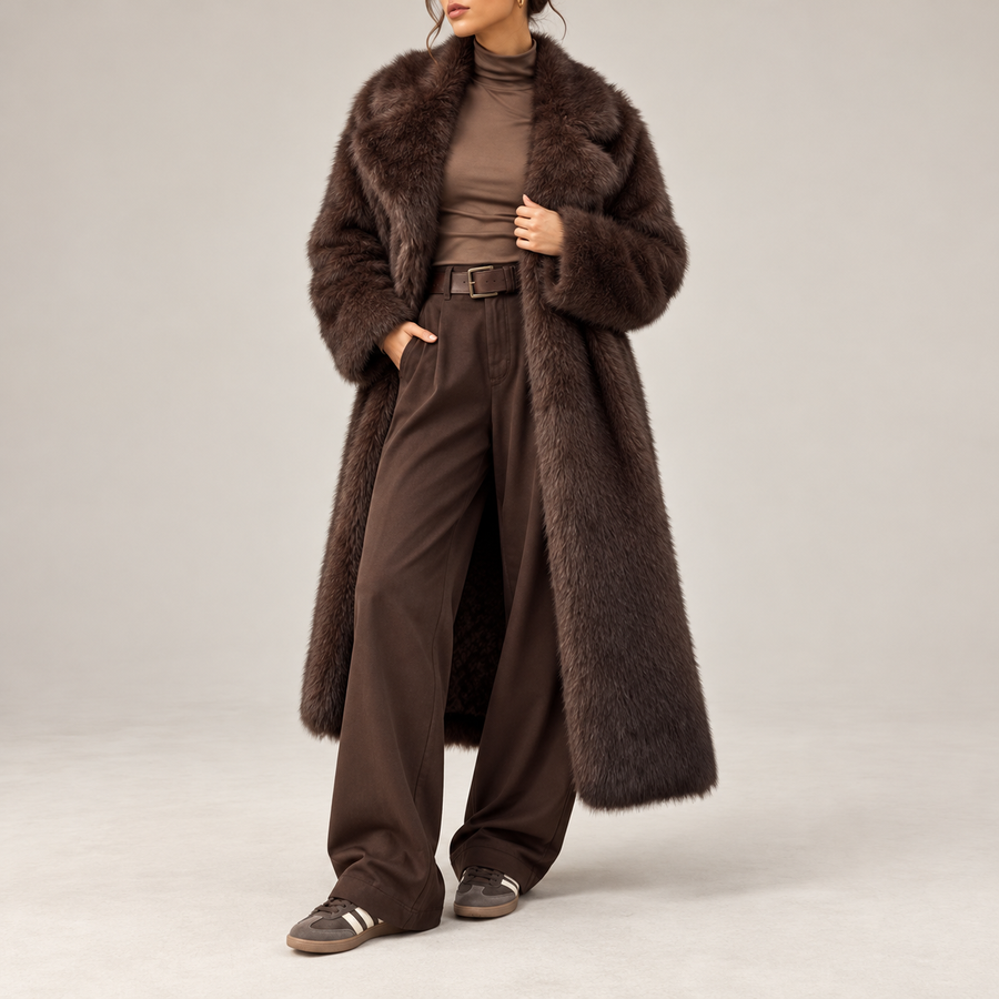 Alessandra | Women's Long Faux-Fur Hooded Winter Coat with Removable Hood, Side Pockets & Relaxed Straight Fit