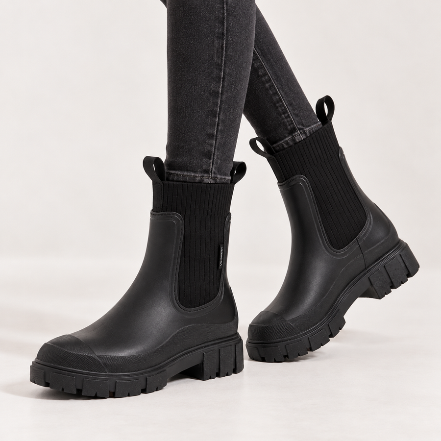 Isolde | Women's Waterproof Chelsea Ankle Boots with Chunky Lug Sole, Ribbed Knit Collar & Cosy Comfort Fit
