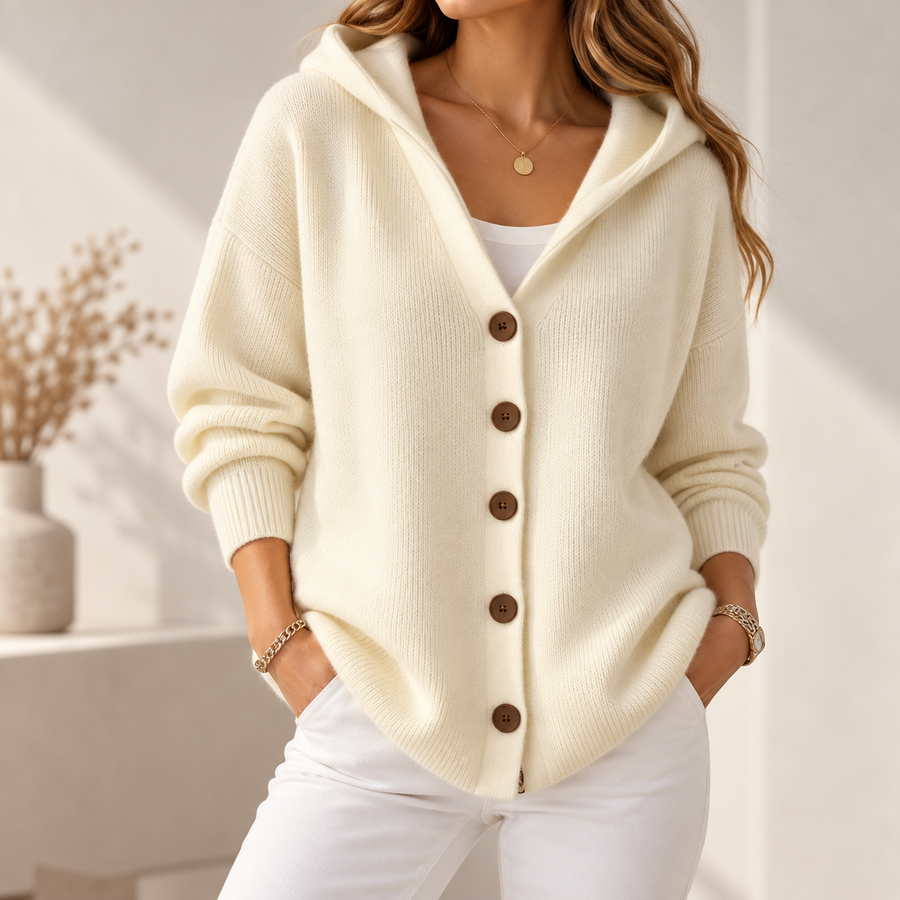 Marielle | Women's Relaxed Hooded Button-Front Cardigan – Long Sleeve Casual Layering Jacket with Easy Fit