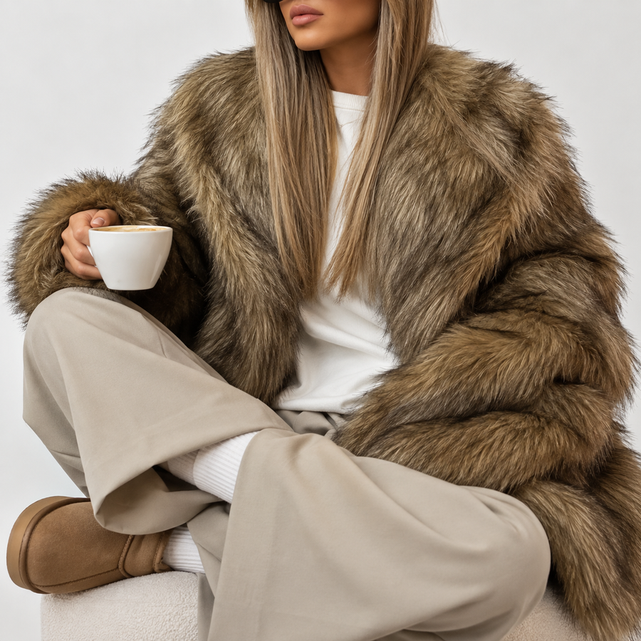 Odette | Women's Brown Faux-Fur Coat with Long Sleeves, Plush Texture & Elegant Winter Fit