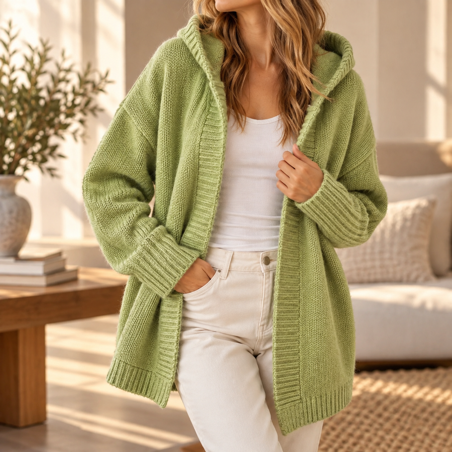 Camille | Women's Oversized Hooded Knit Cardigan with Long Sleeves, Relaxed Fit & Cozy Layering Design
