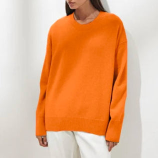 Liora | Women's Relaxed Crew Neck Knit Jumper – Dropped Shoulder Long-Sleeve Sweater with Ribbed Cuffs & Hem