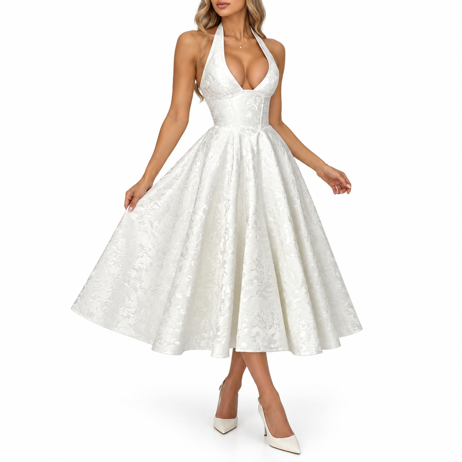 Rosamund | Women's Halter Midi Party Dress