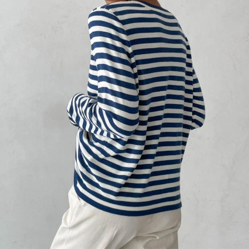 Coralie | Women's Striped Long-Sleeve Top – Relaxed Crew Neck Casual Everyday Pullover