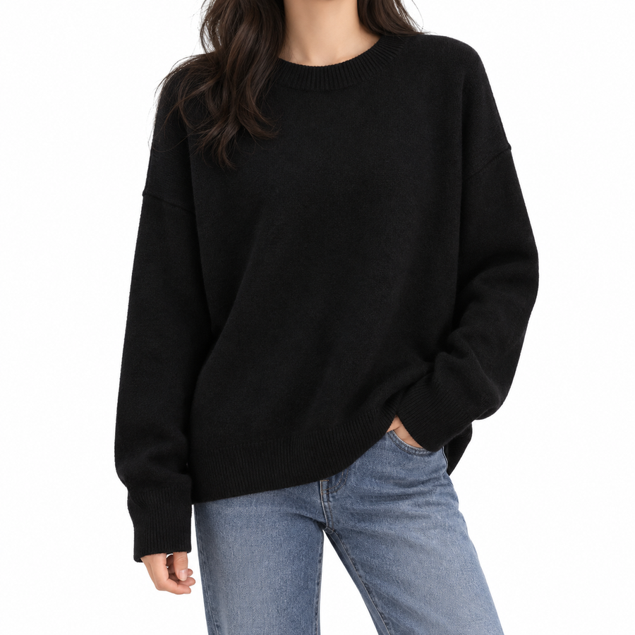 Liora | Women's Relaxed Crew Neck Knit Jumper – Dropped Shoulder Long-Sleeve Sweater with Ribbed Cuffs & Hem