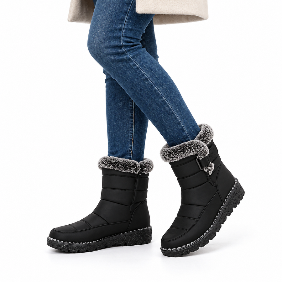 Rosalie | Women's Quilted Mid-Calf Winter Boots – Plush Lined Chunky Lug Sole Boots with Side Buckle