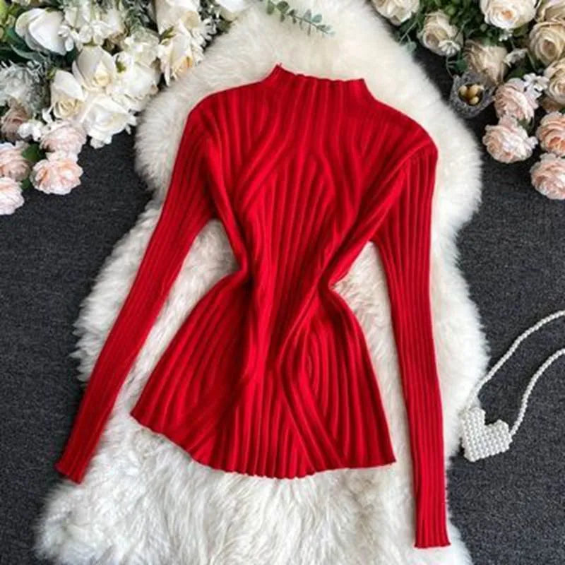 Aveline | Women's Ribbed Roll Neck Jumper – Stretch Knit Long-Sleeve Autumn Winter Sweater