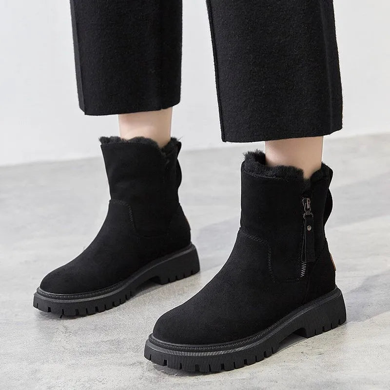 Maribel | Women's Suede-Look Winter Boots – Faux Fur Lined Slip-On Cold Weather Boots with Supportive Sole