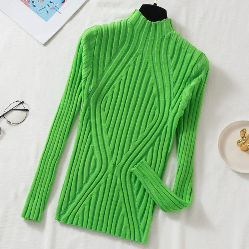 Aveline | Women's Ribbed Roll Neck Jumper – Stretch Knit Long-Sleeve Autumn Winter Sweater