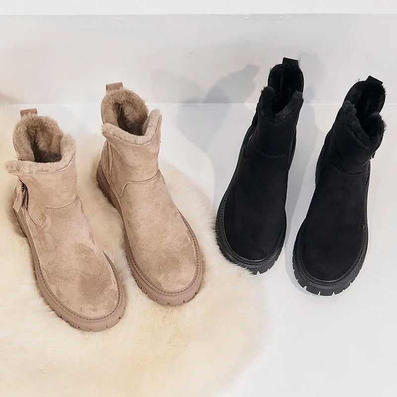 Maribel | Women's Suede-Look Winter Boots – Faux Fur Lined Slip-On Cold Weather Boots with Supportive Sole
