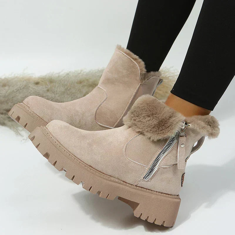 Maribel | Women's Suede-Look Winter Boots – Faux Fur Lined Slip-On Cold Weather Boots with Supportive Sole