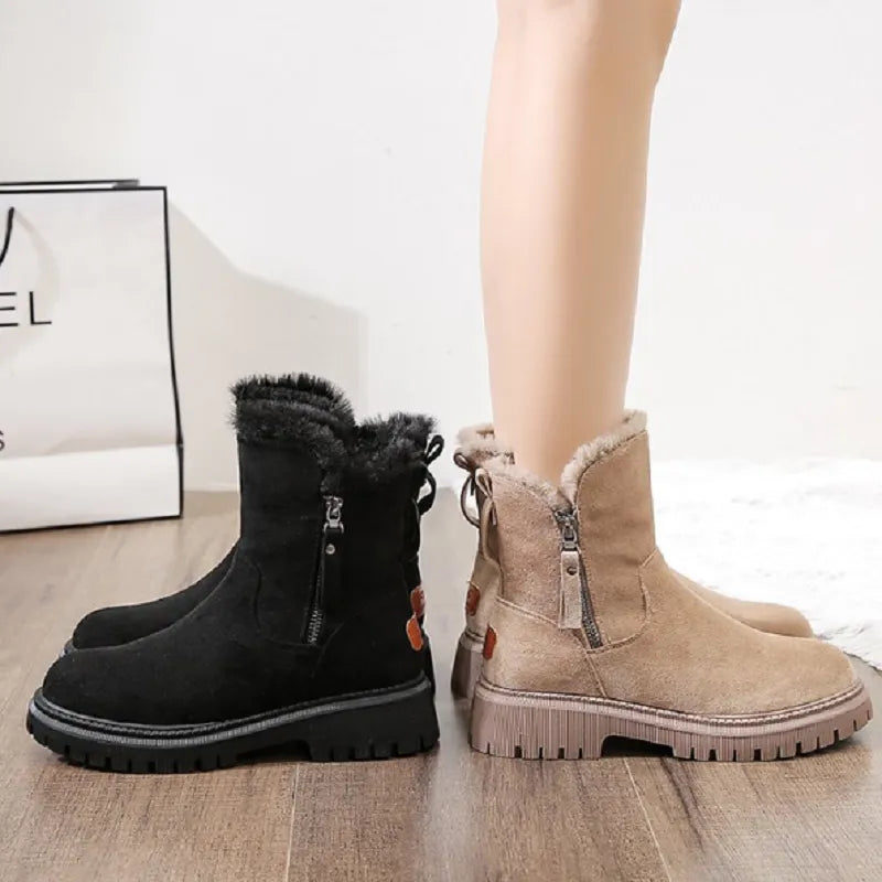 Maribel | Women's Suede-Look Winter Boots – Faux Fur Lined Slip-On Cold Weather Boots with Supportive Sole