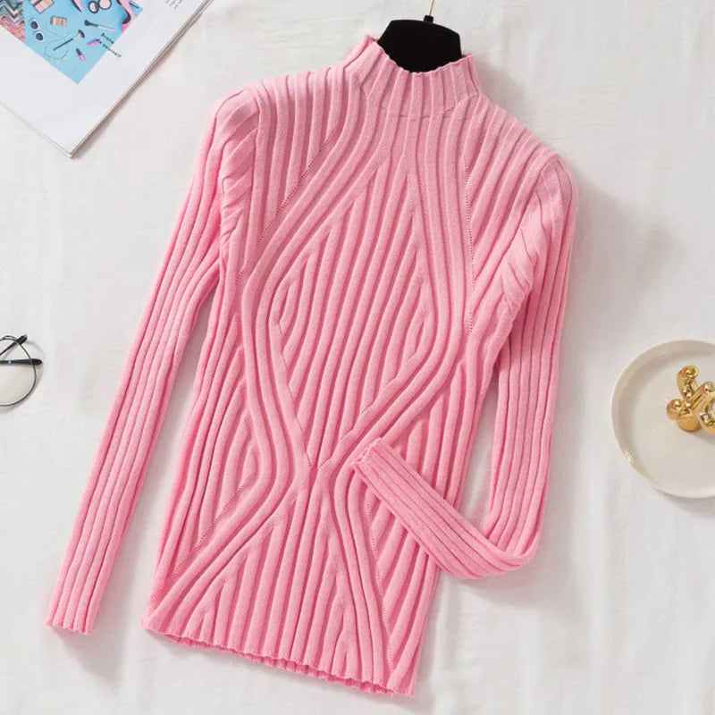 Aveline | Women's Ribbed Roll Neck Jumper – Stretch Knit Long-Sleeve Autumn Winter Sweater