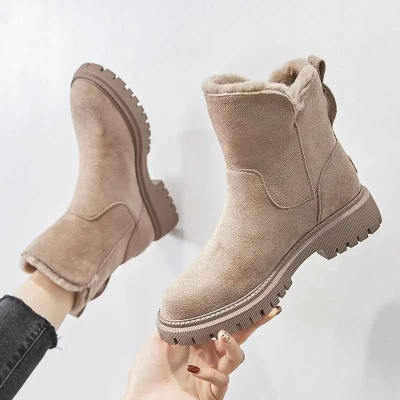 Maribel | Women's Suede-Look Winter Boots – Faux Fur Lined Slip-On Cold Weather Boots with Supportive Sole